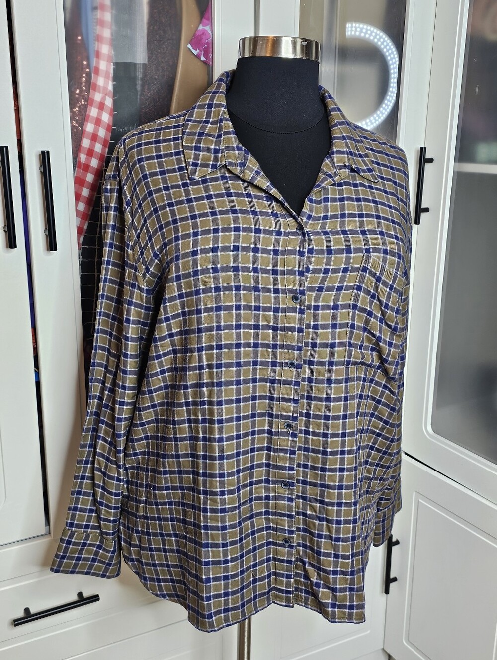 Treasure and bond green and blue plaid button front blouse size 2X